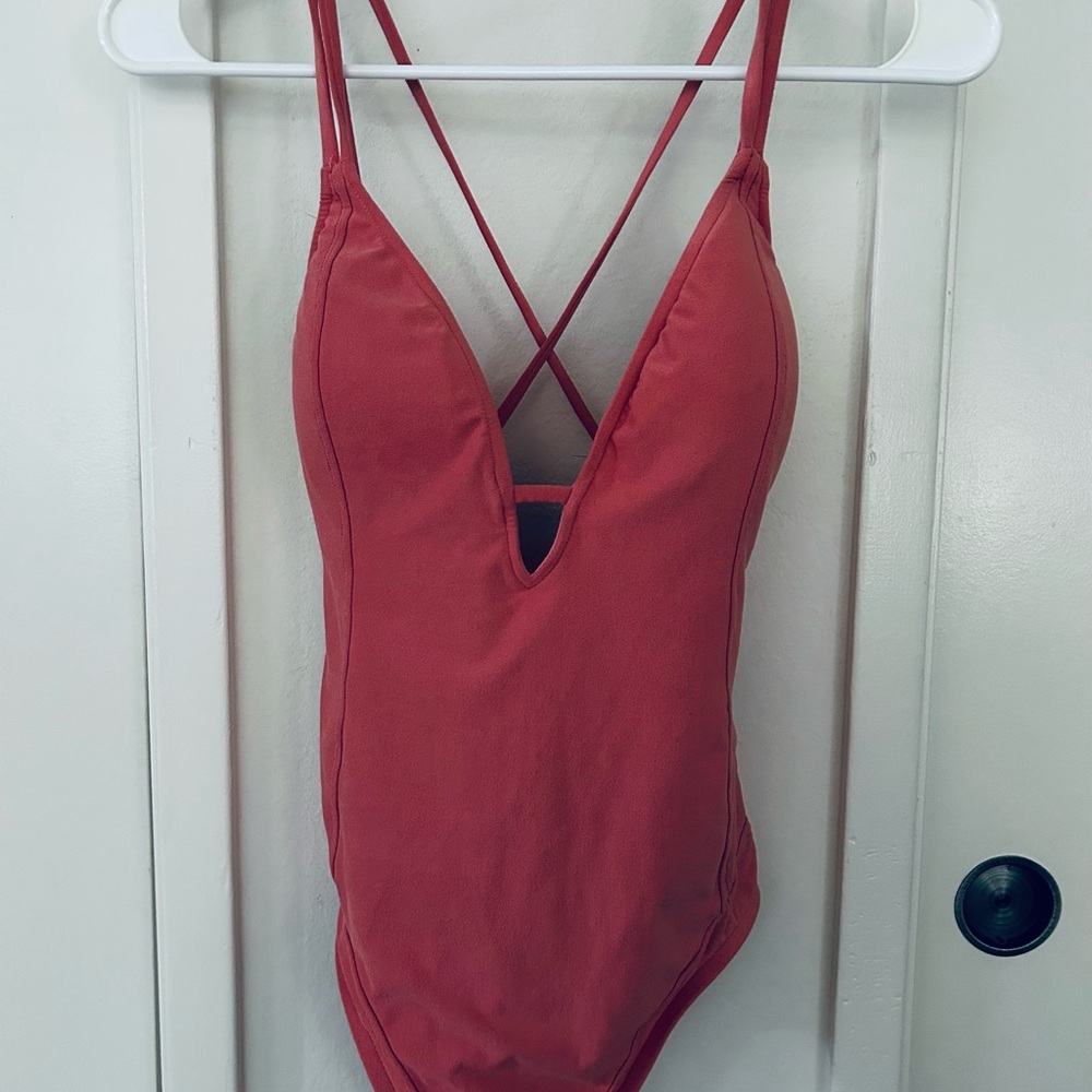Lucky Brand Coral V-Neck Swim Top
